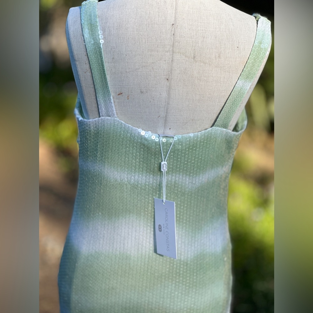 New Caroline Constas Mint Ombre Sequin V-Neck Sleeveless Midi Dress NWT - Picture 8 of 14